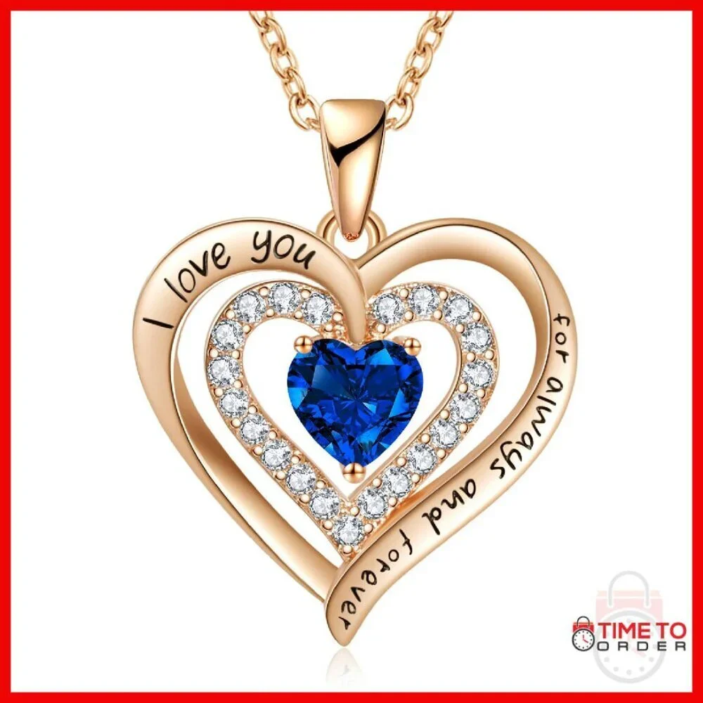 Sterling Silver Double Heart Birthstone Necklace 18+10 Inch